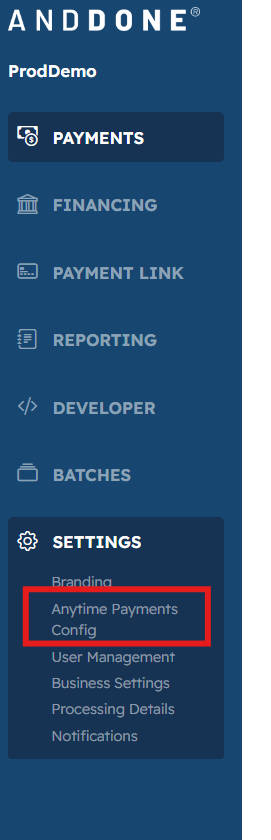 Accessing the Anytime Payments Link