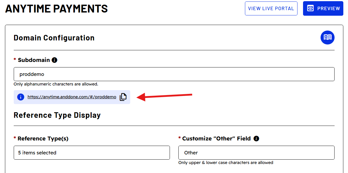 Accessing the Anytime Payments Link