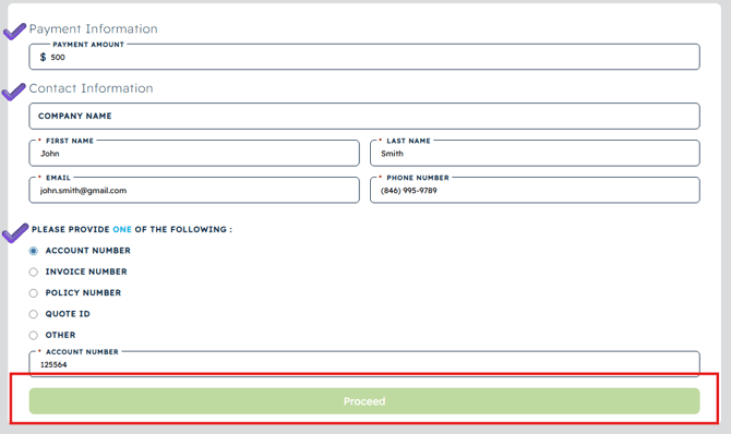 Fill out all required fields and click Proceed