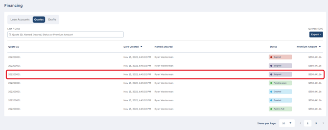 Financing Workflow Screenshot