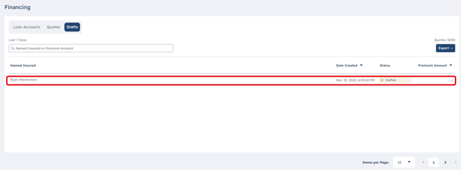 Financing Workflow Screen