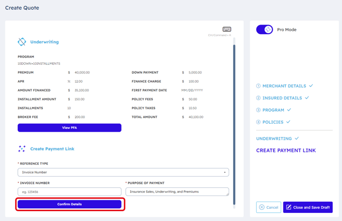 Create Quote Screen Screenshot