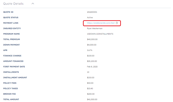 Quote Details Screen Screenshot