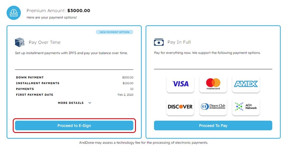 Completing a Payment with both Pay in Full & Pay Over Time options