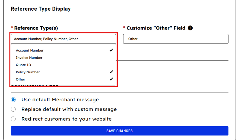 Anytime Payments – Selecting Reference Type(s)